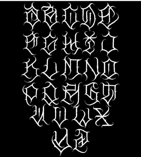 Dark Lettering Tattoo Fonts, Cholo Font, Script Lettering Tattoo, Calligraphy Tattoo Fonts, Old English Alphabet, Dark Lettering, Tattoo Lettering Alphabet, Tattoo Graffiti, Graffiti Lettering Alphabet