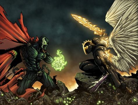 Heavenly Hell by chimeraic on DeviantArt Heaven Vs Hell Drawing, Redeemer Spawn, Gost Rider Art, Spawn Drawing, Spawn Vs Ghost Rider, Todd Macfarlane, Spawn Artwork, Ghost Rider Comic Art, Spawn Characters