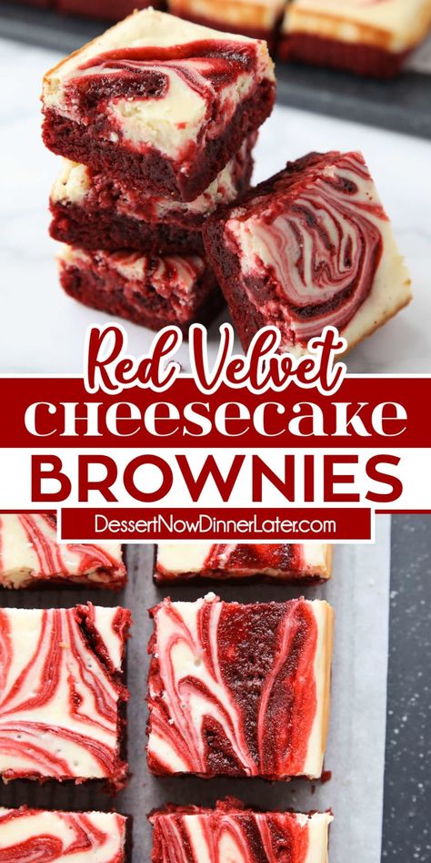 Red Velvet Cheesecake Brownies, Cheesecake Swirl Brownies, Velvet Brownies, Red Velvet Brownies, Velvet Cheesecake, Red Velvet Cheesecake, Brownie Desserts, Cheesecake Brownies, Easy Baking Recipes Desserts