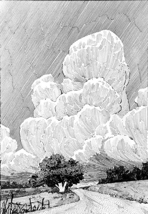 Traditional Pen and Ink Illustrators | I love drawing clouds ♥️ | Facebook Ink Art Buildings, Ink Drawing Clouds, Sky Ink Drawing, Clouds Pen Drawing, Wispy Clouds Drawing, Dust Cloud Drawing, Cloud Ink Drawing, Pen And Ink Clouds, How To Draw Clouds With Pencil