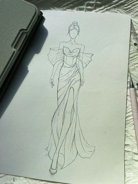 #fashion #sketches #drawing #dress Fashion Gown Sketches, Fashion Designing Sketches For Beginners, Fashion Designer Sketches For Beginners, Fashion Outfits Sketches Pencil, Dresses Sketches Design, Gown Sketches Design, Fashion Designing Sketches, Fashion Design Sketches Aesthetic, Fashion Drawing Dresses Sketches