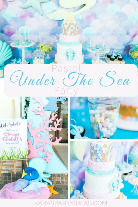 Pastel Under The Sea Party via Kara's Party Ideas - KarasPartyIdeas.com Octopus Cake Pops, Pastel Under The Sea, Under The Sea Birthday Cake, Sea Birthday Cake, Arch Entrance, Octopus Cake, Smores Party, Ariel Party, Mermaid Ideas