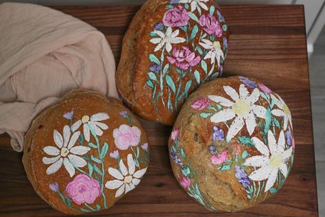 Ultimate Guide to Painting Homemade Sourdough Bread - Our Seasoned Table Painting Sourdough, Painted Sourdough Bread, Painted Bread, White Food Coloring, Homemade Sourdough Bread, Homemade Sourdough, White Food, Sour Dough, Sourdough Bread Recipe