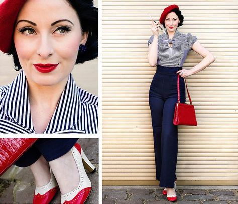 idées sur la tenue et les accessoires chic pour une fête à thème année 50 Stile Pin Up, French Sailor, Mode Rockabilly, Marlene Hose, Vintage Girls Dresses, Look Retro, Vintage Wardrobe, Retro Mode, Rockabilly Fashion