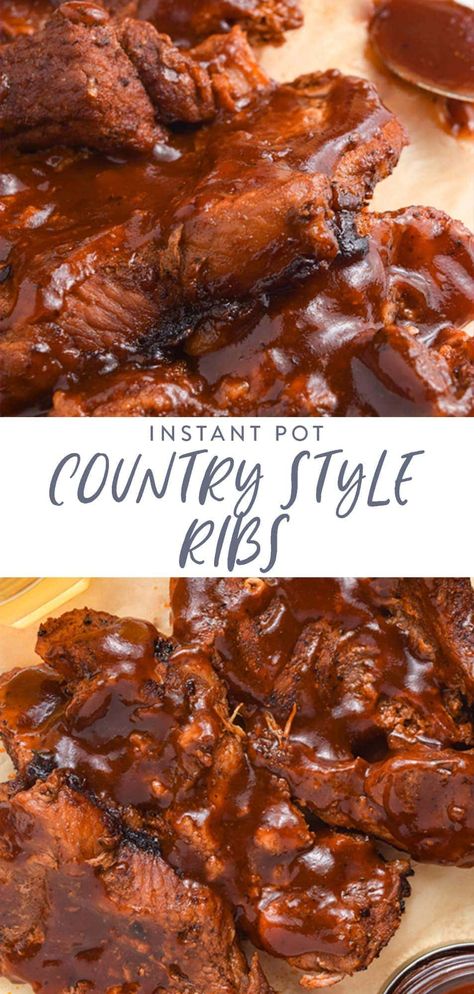 These Instant Pot country style ribs are perfectly tender and flavorful! A dry rub creates a nice crispy crust and barbecue sauce makes them juicy and delicious. The Instant Pot is the easiest and best way to cook country style ribs, who knew?! Boneless Ribs Recipe, Instant Pot Country Style Ribs, Country Ribs Recipe, Instant Pot Ribs Recipe, Boneless Pork Ribs, 40 Aprons, Country Style Pork Ribs, Boneless Ribs, Country Style Ribs