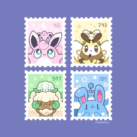 Pokemon Scrapbook, Fairy Pokemon, Pokemon Easter, Oodles Of Doodles, Japan Graphic Design, Gengar Pokemon, Postage Stamp Design, Pokemon Poster, Pokemon Stickers