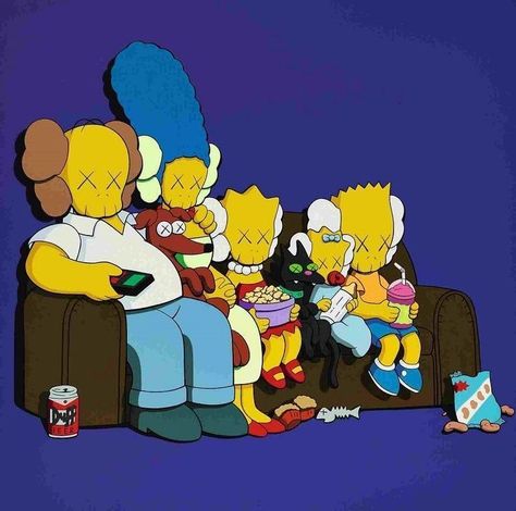 Kaws Sesame Street Painting, Kaws Family Wallpaper, Spongebob Kaws, Kaws Simpsons, Kaws Art Paintings, Kaws Family, Kaws Cartoon, Hypebeast Painting, Kaws Design