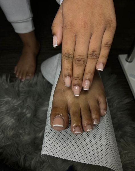 Short Nail And Toes Matching Ideas, Red Acrylic Nails Short, Nurse Nails, Slay Nails, Acrylic Nails Short, White Tip Nails, Gel Toe Nails, Acrylic Toes, Acrylic Toe Nails