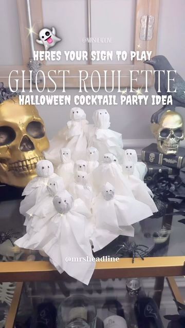 Ghost Roulette Shots, Throwing A Halloween Party, Halloween Ghost Shots, Ghost Shot Roulette, Ghost Shots Tissue, Ghost Theme Halloween Party, Ghost Roulette, Halloween Cocktail Party Decorations, Halloween Party Drinking Games