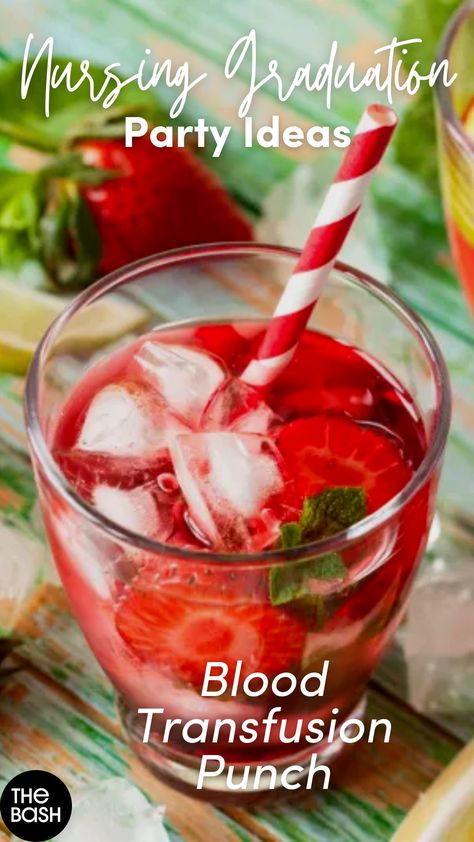 Scrub in and celebrate your new nurses in style with these nursing graduation party ideas like Blood Transfusion Punch!🩺 Click here for more lifesaving nurse graduation party ideas! 🎉  #thebash #nursinggraduationparty #nursingschoolgraduationparty #graduationpartyideas #bsn #nursing #nursingparty #nursingschool #graduation #collegenursing #collegenursinggrad #bsngraduation #bsngradparty #medicalfield #nursinggradpartyideas #nursingthemedparty #nursingtheme #nursingthemedpartyideas #themedparty Nurse Party Food, Nurse Graduation Party Food, Nurse Graduation Party Ideas, Nursing Graduation Party Ideas, Graduating Nursing School, Graduation Party Appetizers, Graduation Party Snacks, Graduation Party Drinks, Medical School Graduation Party Ideas