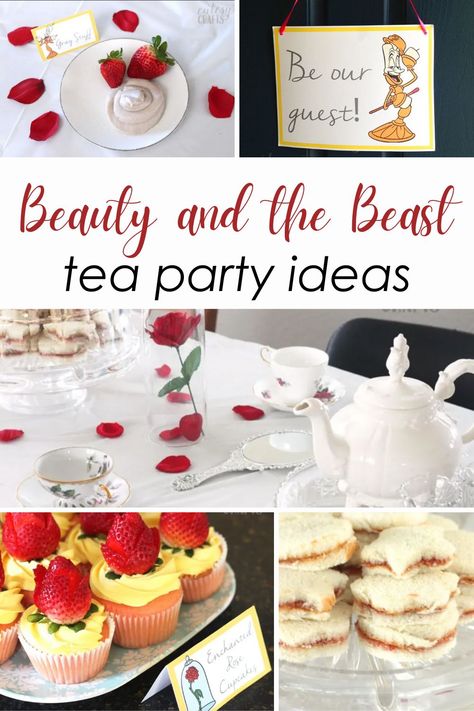 Beauty And The Beast Tea Party Food, Disney Afternoon Tea, Fairy Tale Tea Party Ideas, Beauty And The Beast Afternoon Tea, Disney Tea Party Ideas, Beauty And The Beast Food Ideas Kids, Be Our Guest Tea Party, Themed Tea Party Ideas, Beauty And The Beast Tea Party