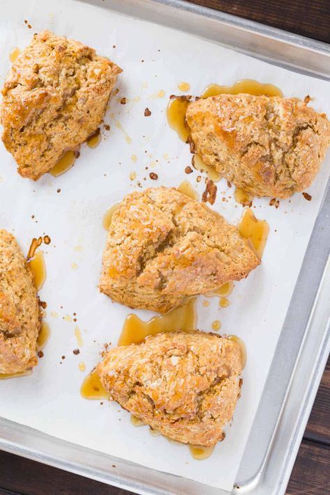 Sweet Potato Scones loaded with brown sugar, cinnamon, and citrus zest! #scones #sweetpotato #breakfast #baking #honey #citrus Scone Flavors, Sweet Potato Scones, Potato Scones, Breakfast Baking, Scone Recipes, Savoury Biscuits, Brown Spots Removal, Honey Glaze, 140 Pounds