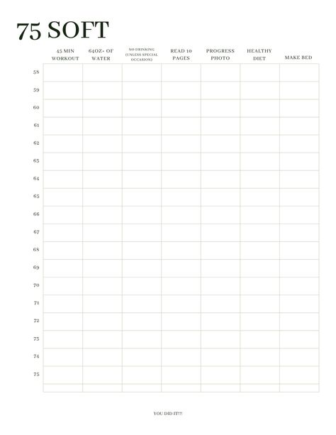 Workout Tracker Printable 75 Soft Challenge Tracker Free Download, 75 Soft Challenge Tracker Free, Workout Tracker Printable Free, Workout Log Printable, Tracker Printable Free, Workout Tracker Printable, 75 Soft Challenge Tracker, Ipad Things, 75 Soft Challenge