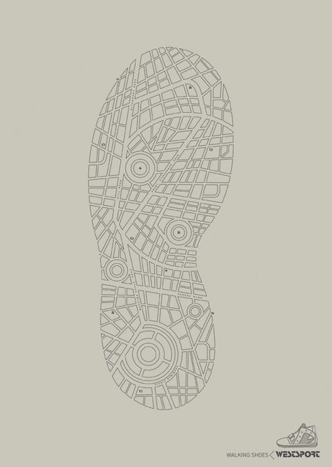 Westport Walking Shoes by Publicis India | #ads #marketing #creative #werbung #print #advertising #campaign < repinned by www.BlickeDeeler.de | Follow us on www.facebook.com/BlickeDeeler Creative Map Design, Map Advertising, Shoe Poster Design, Walking Illustration, Creative Maps, Walking Map, Shoe Poster, Shoes Ads, 타이포그래피 포스터 디자인