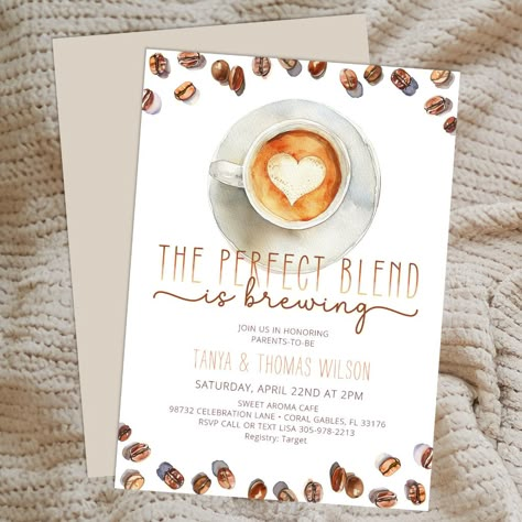 Something Sweet Is Brewing, Coffee Gender Reveal, Starbucks Baby Shower Ideas, Coffee Theme Gender Reveal, Baby Is Brewing, Baby Brewing Shower Ideas, Coffee Baby Announcement, Coffee Baby Shower Theme, Baby Brewing Coffee Shower Ideas