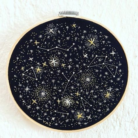 Embroidery Patterns Stars, Space Embroidery Designs, Embroidery Night Sky, Star Embroidery Designs, Embroidery Constellation, Constellation Crochet, Embroidery Galaxy, Space Embroidery Pattern, Embroidered Constellations