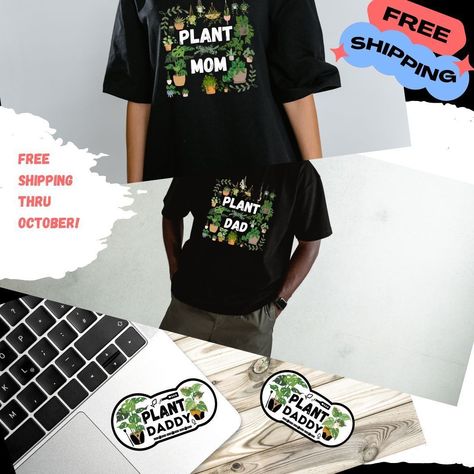 Check out our new plant mom and plant dad t-shirt and sticker designs featuring zero AI graphics! Perfect for millennials and gen Z. #PlantParents #ZeroAI Free Plants, Plant Mom, Sticker Design, Parenting, Plants, T Shirt, Design