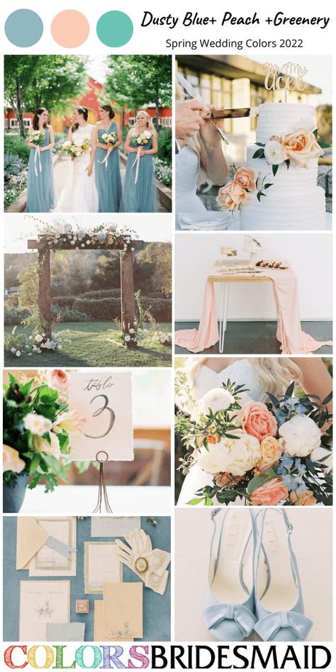 Great 8 Spring Wedding Color Palettes for 2022 - ColorsBridesmaid Teal Peach Wedding, Gold Wedding Plates, August Wedding Colors, Green Spring Wedding, Peach Wedding Colors, Spring Wedding Color Palette, Fall Wedding Color Schemes, Spring Bridesmaid Dresses, Wedding Color Palettes