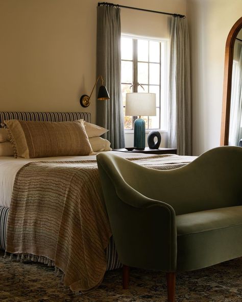 DISC Interiors on Instagram: “Recently completed bedroom for a 1920’s Spanish home in the LA hills. #DISCinteriors #CalmInteriors #Simplicity #interiordesign” Interiors Bedroom, Disc Interiors, Upholstery Bed, Striped Upholstery, Spanish Style Home, 1920s Style, Style Bedroom, Spanish House, Minimal Decor