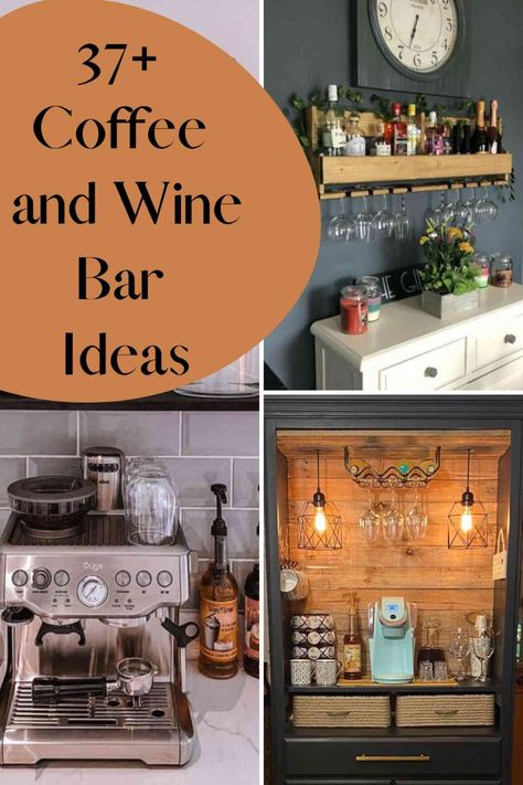 Alcohol Bar In Kitchen, Coffee And Wine Bar Ideas Beverage Center, Wine Coffee Bar Ideas Home, Coffee And Wine Bar Decor Ideas, Wine Bar Styling Ideas, Corner Beverage Bar, Wine Bar Coffee Bar, Wine Fridge And Coffee Bar, Small Wine Bar Ideas Home Kitchen