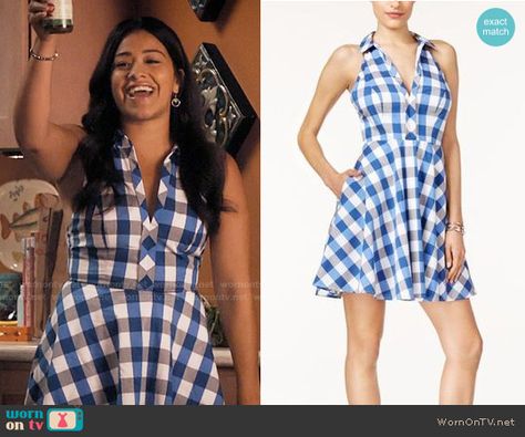 Jane’s blue gingham dress on Jane the Virgin.  Outfit Details: https://wornontv.net/61834/ #JanetheVirgin Jane Villanueva, Blue Gingham Dress, Movie Outfits, Informal Dress, Gina Rodriguez, Worn On Tv, Designing Ideas, Simple Wardrobe, Jane The Virgin