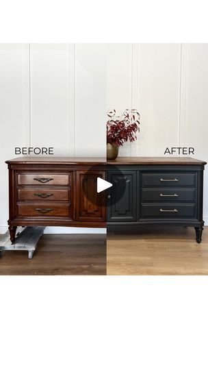 2.4K views · 71 reactions | Let’s modernize this $100 dresser! Comment “LINK” for everything I used. If you’re new here, HI! I’m Sammie, and I’m a Navy wife & SAHM who makes money from home by flipping furniture. If you want to learn how to do the same, comment “GUIDE” for my guide to buying, flipping, and selling furniture for profit! 💸 I grabbed this dresser for just $100 off @facebookmarketplace, and knew it had. SO MUCH POTENTIAL. The dark wood wasn’t my style, so we gave it a full makeover, and now it’s ready to sell! Let me know what you think in the comments! #diy #furnituremakeover #furnitureflip | Salvaged By Sammie | Salvaged By Sammie · Original audio Wood Makeover, Wood Dressers Makeover, Dark Wood Dresser, Stain Furniture, Dark Wood Bedroom Furniture, Flip Furniture, Dark Wood Bedroom, Brown Dresser, Diy Furniture Flip