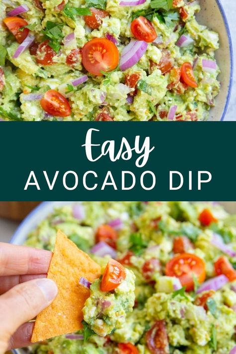 Easy Avocado Dip with fresh tomatoes, feta cheese, fresh onion and garlic, and lime juice makes for an instant crowd-pleaser! If you have avocado lovers at home, this amazing avocado dip is a must make! Avocado Feta Dip, Avacado Dip, Avocado Appetizer, Avocado Dip Recipe, Guacamole Recipe Easy, Seasoned Veggies, Avocado Pasta, Avocado Dip, Avocado Salad Recipes