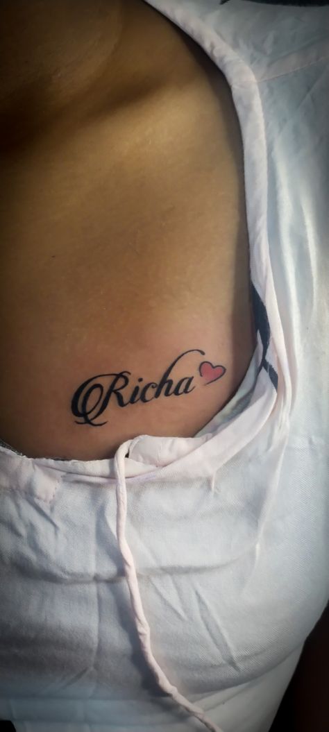 Richa name Tattoo Name Tattoos Chest Women, Name On Chest Tattoo Female, Name Tattoos For Women Chest, Chest Name Tattoo Female, Name Tattoo On Buttcheek, Name Tattoos On Chest, Chest Tattoo Name, Tato Nama, Tattoo Name Fonts