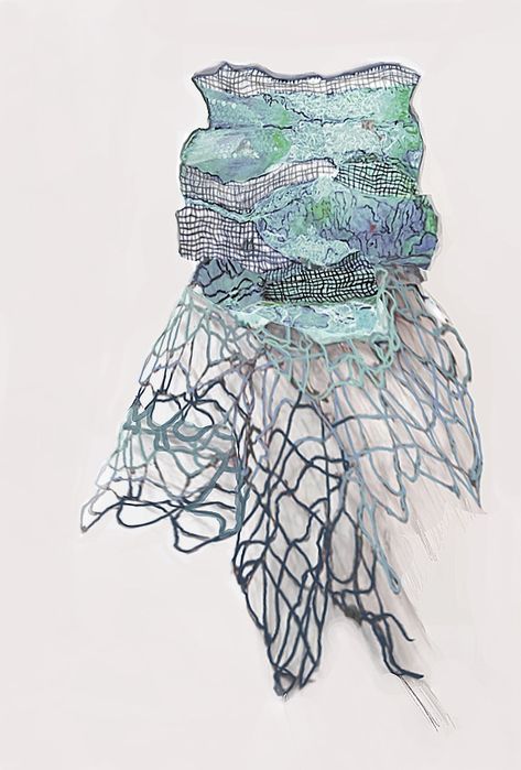 Anna Wagner-ott, Anna Wagner, Fish Textiles, Water Structure, Mood Sketch, Thread Sculpture, Chemical Waste, Sea Nymph, Fashion Croquis