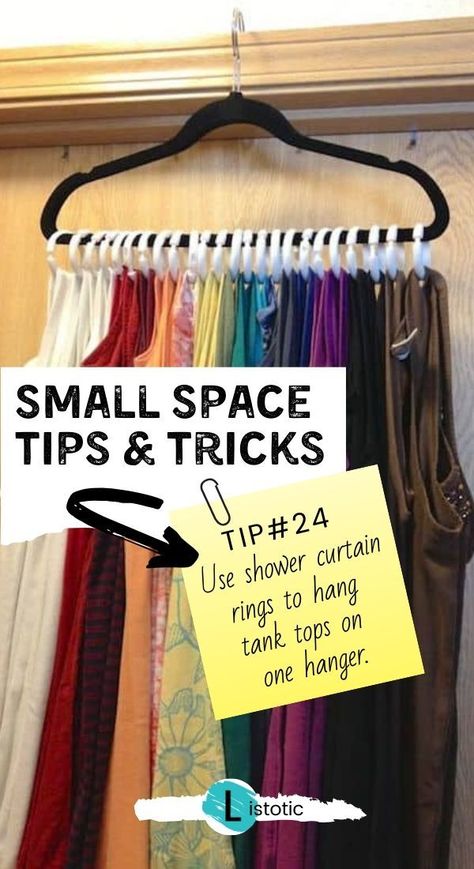 small closets or lots of clothes either way you need you have an organization method that works. Get inspired by 29 small space hacks that will give you the organization and space for your dream closet.  Get your closet in tip top shape with a few creative budget friendly closet and small space hacks. #listotic #smallspace #closet #closetorganization #hacks #tipsandtricks #creativeorganization Clothes Organization Small Space, Space Hacks, Small Space Storage Solutions, Small Space Hacks, Storage Solutions Closet, Small Bedroom Storage, Closet Hacks, Tiny Closet, Clothes Closet Organization