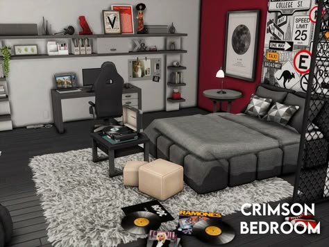 Sim4 Bedroom Ideas, Sims 4 Cc Men Room, Sims 4 Cc Men Decor, Sims 4 Cc Black Bedroom, Sims 4 Men Bedroom Cc, Male Room Cc Sims 4, Sims 4 Male Cc Furniture, Sims 4 Male Room Decor, Sims 4 Cc Male Decor