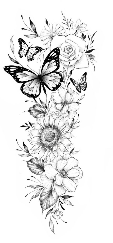 Butterfly Sleeve Tattoo, Floral Arm Tattoo, Lower Arm Tattoos, Arm Sleeve Tattoos For Women, Floral Thigh Tattoos, Flower Thigh Tattoos, Hip Thigh Tattoos, Tattoos For Women Flowers, Tattoos For Women Half Sleeve