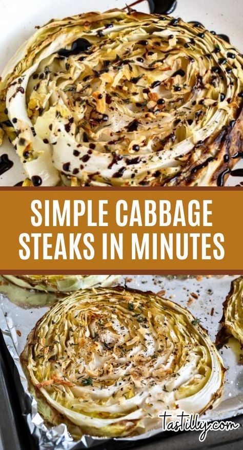 Simple, flavorful, and nutritious cabbage steaks are the perfect side dish for any beef or chicken entree. Minimal ingredients and maximum flavor make these the ideal dishes to prepare when short on time. Roasted Cabbage Recipes, Copycat Recipes Desserts, Cabbage Steaks Recipe, Roasted Cabbage Steaks, Easy Oven Baked Chicken, Grilled Cabbage, Homemade Garlic Butter, Cabbage Steaks, Oven Baked Chicken Breasts