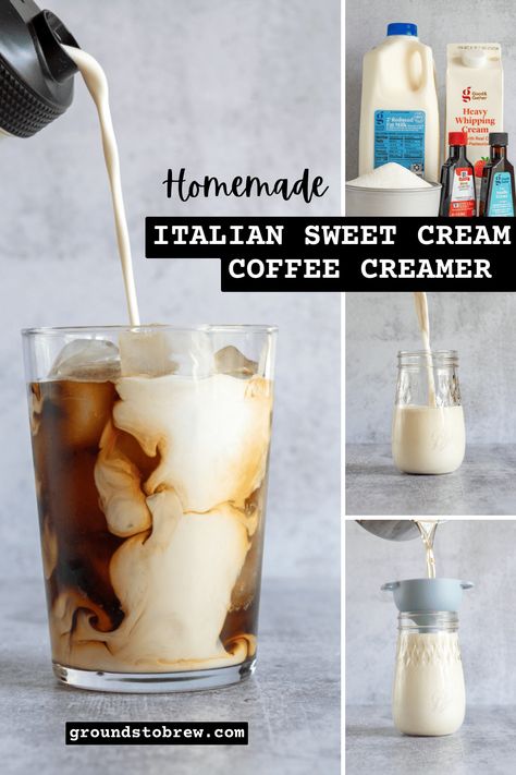 Italian Sweet Cream Coffee Creamer Recipe, Italian Sweet Cream Coffee Creamer, Sweet Cream Coffee Creamer Recipe, Flavored Coffee Creamer Recipes, Sweet Cream Coffee Creamer, Homemade Coffee Creamer Recipe, Diy Coffee Creamer, Vanilla Coffee Creamer, Flavored Coffee Creamer