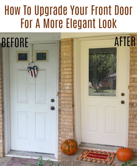 If you are looking to upgrade your front door, but don't know where to start, I have the info you need. We upgraded our front door and it looks fabulous! AD Front Door Transformation, Exterior Door Colors, Front Door Inspiration, Door Makeover Diy, Front Door Makeover, Modern Front Door, Door Inspiration, Door Upgrade, Elegant Look