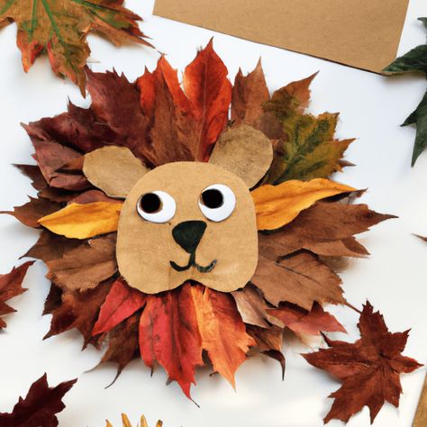 Kids Autumn Leaf Crafts, Lion Craft With Leaves, Lion Leaves Craft, Art With Leaves For Kids Nature Crafts, Leaf Foxes Craft, Halloween Leaves Craft, Crafts With Leafs, Leaves Ideas Diy Crafts, L Is For Leaf Preschool