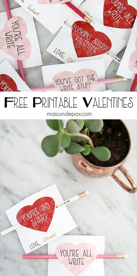 Pencil Sayings: Free Printable Valentines for Kids - Maison de Pax Pencil Sayings, Free Printable Valentines For Kids, Valentines Sayings, Free Printable Valentines Tags, Printable Valentines For Kids, Candy Free Valentines, Free Printable Valentines, Printable Valentines Day Cards, Valentine's Decor