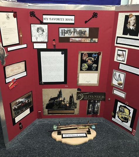 Harry Potter 2nd grade School project with wand "models" and stand. Trifold Board, Lapbook Ideas, Middle School Projects, Harry Potter School, Stand Feria, Lap Book, Harry Potter Poster, Graduation Crafts, Stand Ideas