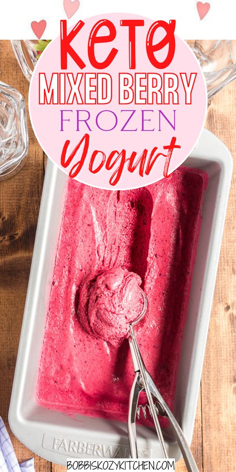 Keto Mixed Berry Frozen Yogurt (Sugar-Free) Frozen Berry Recipes, Peach Frozen Yogurt, Frozen Yogurt Recipe, Sugar Free Whipped Cream, Cool Whip Desserts, Cream Cheese Sugar Cookies, Frozen Yogurt Recipes, Berry Yogurt, Sugar Free Treats