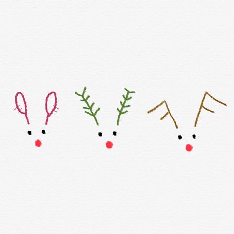 Simple Christmas Illustration Drawing, Simple Doodles Christmas, Reindeer Simple Drawing, Line Art Christmas Card, Simple Drawings Christmas, Rudolph Drawing Easy, Reindeer Christmas Illustration, Cute Small Christmas Drawings, Easy Christmas Designs To Draw