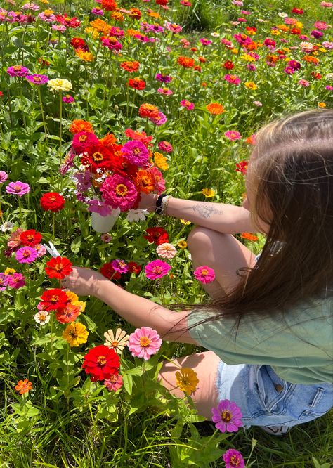 Flower Farm Picture Ideas, Flower Picking Garden, Flower Farm Aesthetic, Wild Flowers Aesthetic, Flower Picking Date, Wildflower Picking, Pretty Flower Field Aesthetic, Picking Flowers Aesthetic, Flower Farm Photoshoot