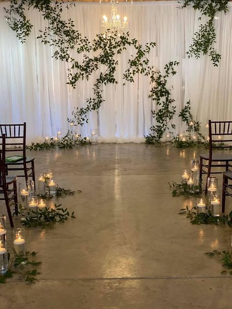 Simple Indoor Ceremony Decor, Diy Wedding Altar Indoor, Large Wedding Backdrop, Ferns For Wedding Ceremony, Wedding Arch Alternative Indoor, Minimalist Wedding Aisle, Wedding Altar Ideas Indoor, Aisle Decorations Wedding Indoor, Indoor Ceremony Backdrop