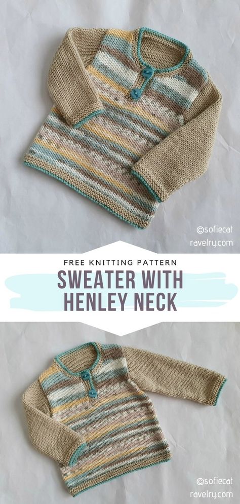 Henley Sweater Knitting Pattern, Knitted Sweater For Kids, Kids Knitting Patterns Free, Baby Boy Knitting Patterns Free For Kids, Toddler Sweater Knitting Pattern Free, Knit Baby Sweater Pattern, Toddler Knitting Patterns Free, Free Knitting Patterns For Beginners, Free Childrens Knitting Patterns