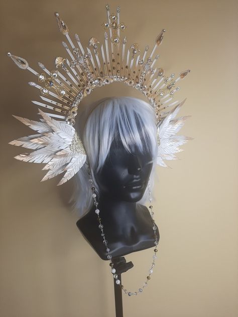 Seraphim Cosplay, Ethereal Costume, Angel Headpiece, Angel Halos, Wing Headpiece, Angel Hat, Fantasy Crowns, Angel Crown, Feathered Headdress