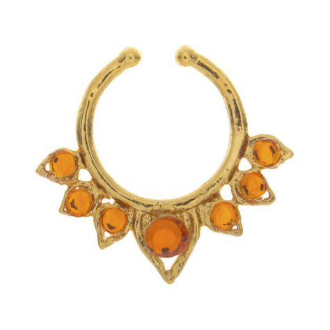 Fancy Orange Jewel Aurora Clip ($35) ❤ liked on Polyvore featuring accessories Cute Septum Rings, Faux Septum, Septum Piercing Jewelry, Dope Jewelry Accessories, Pink Jewels, Hiking Fashion, Earthy Jewelry, Septum Jewelry, Leather Shoulder Handbags