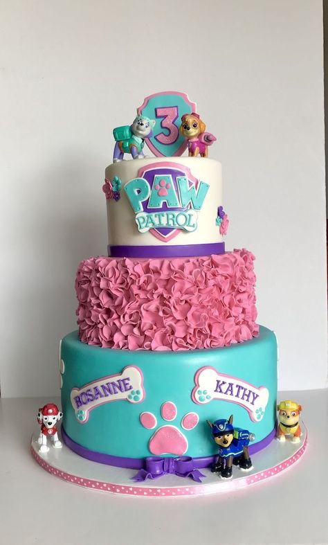 Sky Paw Patrol Cake Ideas, Girly Paw Patrol Cake, Sky And Everest Birthday Cake, Paw Patrol Party Ideas Skye, Skye Everest Paw Patrol Party, Paw Patrol Cakes For A Girl, Skye Paw Patrol Party Ideas, Paw Patrol Girl Birthday Cake, Sky And Everest Birthday Party