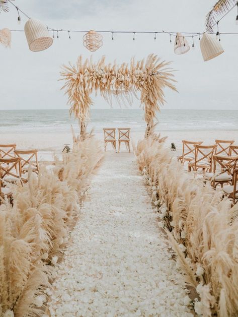 Pampas Grass Aisle, Beachy Boho Wedding, Royal Mermaid, Oceanfront Wedding, Hipster Wedding, Punta Cana Wedding, Boho Beach Wedding, Beach Ceremony, Beachy Boho