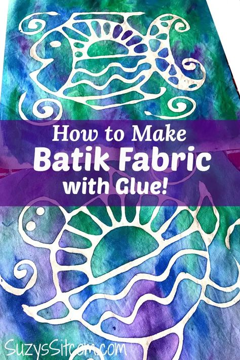 Making your own fabric designs is a lot of fun. In this tutorial, you will learn how to make batik fabric with washable glue! This is a great project even for the kids. Included are two free patterns to get you started! #batik #crafting #kenarry #ideasforthehome How To Batik Fabric, How To Make Batik Fabric, Glue Resist Painting, Tie Dye Resist Techniques, Batik Fabric Design, Batik Fabric Projects, Fabric Painting For Kids, Fabric Paint Crafts, Fabric Painting Fabric Paint Designs Patterns