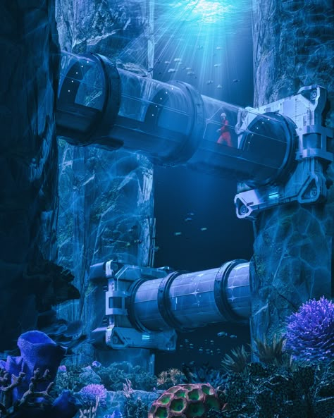 Subnautica Concept Art, Ville Cyberpunk, Underwater City, Roblox Game, Fantasy City, Fantasy Places, Character Inspo, Arte Inspo, Fantasy Art Landscapes