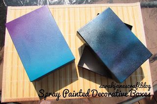 Spray Painting Cardboard Boxes, Paint Cardboard Boxes, Decorative Boxes Diy, Galaxy Spray Paint, Upcycle Boxes, Purple Spray Paint, Paint Cardboard, Painted Cardboard, Boxes Diy